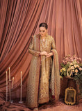 Harris Shakeel Golden Angrakha Maxi – Luxury Maxi 3 Piece Suit (Korean Raw Silk Embellished)