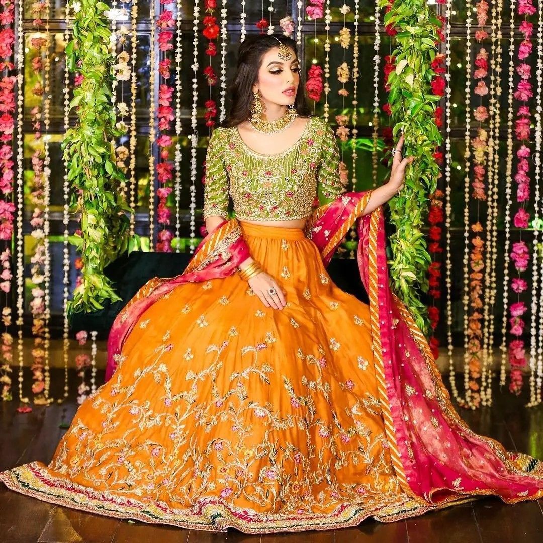Delicate Mehndi Dress in Yellow and Green Combination Delicate Mehndi Dress in Yellow and Green Combination