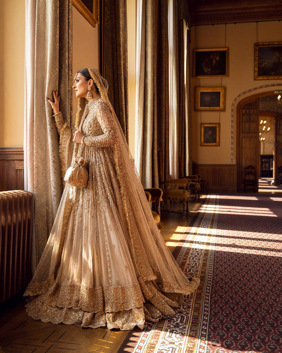 green emerald velvet dress Gold Pakistani Bridal Dress in Gown and Lehenga With Red Dupatta  UY  Collection