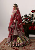 Hussain Rehar Motiya Carmine Red Raw Silk Pishwas Lehenga with Net Dupatta | Bridal Collection