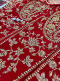 Hussain Rehar Motiya Carmine Red Raw Silk Pishwas Lehenga with Net Dupatta | Bridal Collection