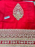 Hussain Rehar Motiya Carmine Red Raw Silk Pishwas Lehenga with Net Dupatta | Bridal Collection