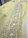 Husain Rehar Zesty – Lime Yellow Luxury Suit with Velvet Palazzo