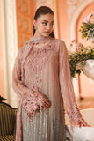 Maria B Ombre Blossom Embroidered Pishwas with Dupatta | Pink & Grey