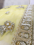 Husain Rehar Zesty – Lime Yellow Luxury Suit with Velvet Palazzo