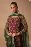 Abeera Usman Burgundy Dusk – Luxury Tussel Silk Suit