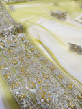 Husain Rehar Zesty – Lime Yellow Luxury Suit with Velvet Palazzo