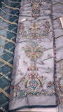 Mirha Imran Tealeh - Embroidered Teal Green Long Shirt & Silk Sharara