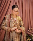 Harris Shakeel Golden Angrakha Maxi – Luxury Maxi 3 Piece Suit (Korean Raw Silk Embellished)