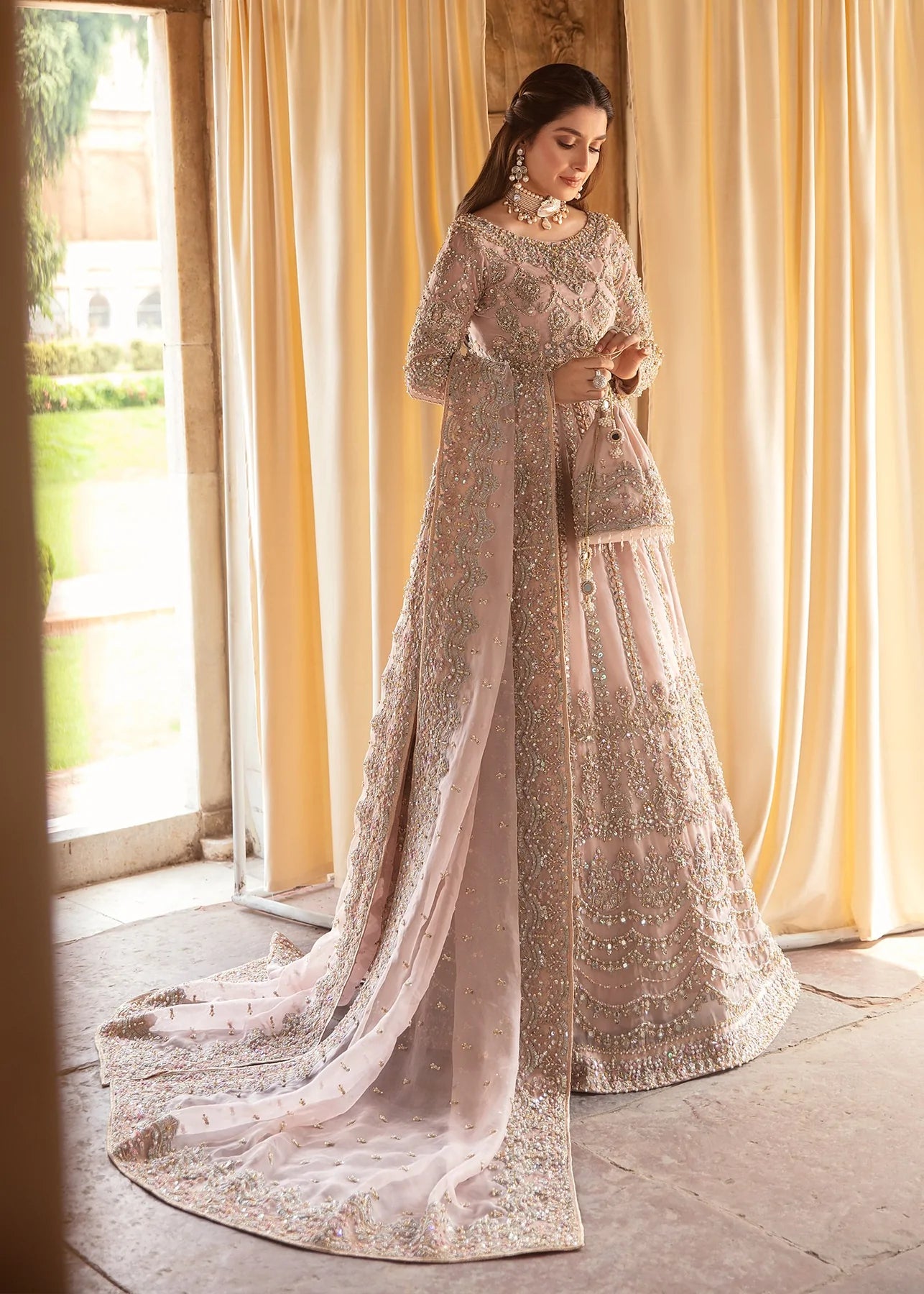 Pretty Silver  Bridal dresses pakistan, Pakistani bridal dresses, Long  sleeve bridal gown